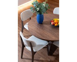 Uitschuifbare Ronde Eettafel Walnoot Look 110-150 cm met Opbergrekken – Moderne Eettafel met Kruispoot Onderstel voor 4-8 Personen – Ganeey