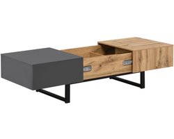 uitschuifbare salontafel met verborgen opbergruimte, houten en metalen beugel, geschikt voor woon- en kantoorruimte, 155 x 55 x 40 cm