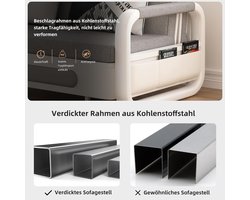 Uitschuifbare Slaapbank 150 cm – Multifunctionele Bank met Slaapfunctie, Opbergruimte en Verwijderbaar Kussen – Moderne 2-Zits Sofa voor Kleine Woonkamers, Appartementen en Gasten – Donkergrijs/Wit