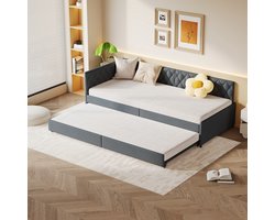 Uitschuifbare slaapbank 90/180x200 cm, Tweepersoons bankbed, geschikt voor studio's en het ontvangen van gasten, Fluwelen grijs, exclusief matras