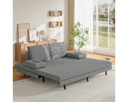 Uitschuifbare Slaapbank 90x200 tot 180x200 – 2 Persoons Sofa Bed – Ruimtebesparend – Grijs Linnen – Comfortabel & Modern Design