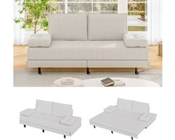Uitschuifbare Slaapbank 90x200 tot 180x200 – 2 Persoons Sofa Bed – Ruimtebesparend – Wit Linnen – Comfortabel & Modern Design