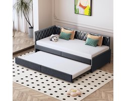 Uitschuifbare slaapbank - Bankbed tweepersoons - Flexibel wonen - 2-in-1 functie - 90/180x200cm - Donkergrijs
