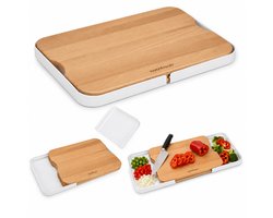 Uitschuifbare Snijplank 30,5 x 25 cm – Beukenhout met ABS Kunststof Plateaus – Hout/Wit – Snijplank met 2 Geïntegreerde Opvangbakjes