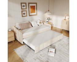 Uitschuifbare Sofa Bed 90x200cm – Crèmekleur Fluweel, Comfortabele Slaapbank, Van Sofa naar Bed, Ruimtebesparend Ontwerp