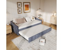 Uitschuifbare Sofa Bed 90x200cm – Luxe grijs Fluwelen Slaapbank, Van Bank naar Bed, Compact & Modern Design