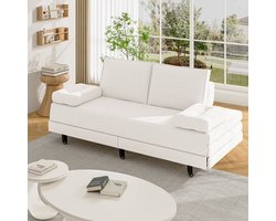 Uitschuifbare Sofa Bed 90x200cm – Witte Linnen Stoffering, Comfortabele Slaapbank, Van Sofa naar 180x200 Bed, Multifunctioneel en Ruimtebesparend