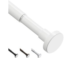 Uitschuifbare spanstang gordijnroede, rood, 46-71 cm, geen boren, telescopische douchegordijnrail, verstelbare veerstang voor raam, badkamer, slaapkamer, wit