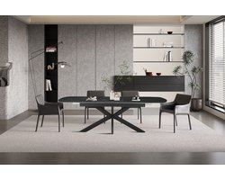 Uitschuifbare tafel 'Hestia' 180-220 cm Deens Ovaal Steen Zwart