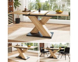 Uitschuifbare Tafel, Telescopische Eettafel (119-158,5 x 80 cm), Keukentafel, Verlengbare Tafel - Uitschuifbaar tot 119-158,5 cm met Behulp van Interne Verlengstukken, voor Keuken en Woonkamer, Houtkleurige Eettafel met Gebogen Blad