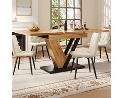 Uitschuifbare Tafel, Uitschuifbare Eettafel 120(160) x 75 x 75,5 cm, Tafel, Keukentafel, Uitschuifbaar tot 160 cm, Geschikt voor Keuken en Woonkamer, Tafelblad met Houtnerf (Alleen een tafel)