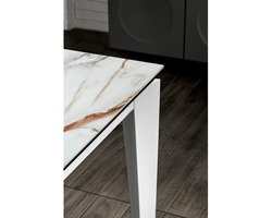 Uitschuifbare tafel van 120 cm tot 170 cm modern keramisch blad op gehard glas Calacatta marmer Borghini