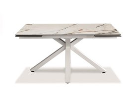 Uitschuifbare tafel van 160 cm tot 240 cm modern keramisch blad op gehard glas Calacatta marmer Borghini