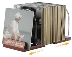 Uitschuifbare Vinyl Rek voor 30-70 LPs - Now Playing Display - Hout & Metaal