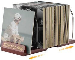 Uitschuifbare Vinyl Rek voor 30-70 LPs - Now Playing Display - Hout & Metaal