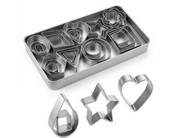 Uitsteekvorm - 30-delige Koekvormen - Uitsteekvormen 30 Delig - RVS Koekvormen Set - Hart Ster Bloem Vormpjes - Roestvrij staal