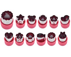 Uitsteekvorm set - Koekjes Uitstekers - 12 stuks - RVS - Hart - Ster -Bloem - Ronde Koekjes Vormen - groente- en fruitvormpjes - malpatroon - DIY-vorm - bakgereedschap - metalen mallen - roze