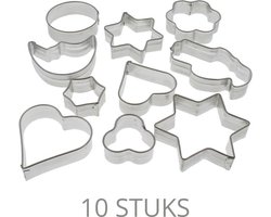 Uitsteekvormen Set 10 Stuks - Koekvormen - Bakvorm - Koekjes Vormpjes - Uitsteekvormpjes - Bakvormpjes - Koek figuren - Uitstekers Set - Kerst - Koek Figuurtjes - Ster Maan Hartje Bloem - ESTARK