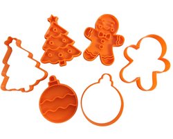 Uitsteekvormpjes Kerst – Koekjes Uitstekers – Uitsteekvormen met stempel – Cookie Cutters - Gingerbread man, Kerstboom en Kerstbal set