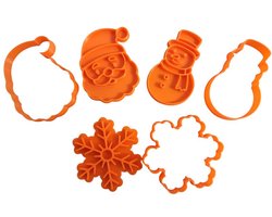 Uitsteekvormpjes Kerst – Koekjes Uitstekers – Uitsteekvormen met stempel – Cookie Cutters - Kerstman, sneeuwpop en sneeuwvlok set