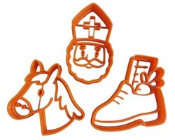 Uitsteekvormpjes Sinterklaas – Koekjes Uitstekers – Uitsteekvormen met stempel – Cookie Cutters - Sinterklaas, paard en schoentje set