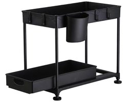 Uittrekbaar Keukenkast Rek – Onder Gootsteen Organizer – 40x36x18 cm – Zwart – Verwijderbaar en Multifunctioneel – Voor Keuken, Badkamer of Wasruimte