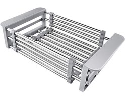 Uittrekbare afwasrek voor in de gootsteen RVS keuken gootsteen rek telescopisch groenten en fruit (Grijs)