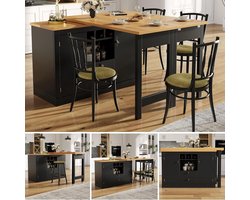 Uittrekbare Bartafel - Draaibare Tafel Eettafel - Ruimte Besparen - 360 Graden Draaibaar - 120-180 cm - Zwart