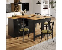 Uittrekbare bartafel - Draaibare tafel - Eten en werken - 360° draaifunctie - 120-180 cm - Zwart natuur