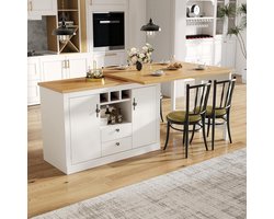 Uittrekbare Bartafel - Draaibare Tafel - Eten en Werken - 360 Graden Draaibaar - 120-180 cm - Wit