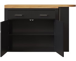 Uittrekbare Bartafel met Opbergruimte (137-215 L x 39 B x 102,3 H cm), Moderne Verplaatsbare Bar Tafel, Telescopische Bartafel met 1 Lade en 2 Planken, Hoge Tafel Keukeneiland Bistro Tafel, Zwart