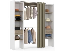 Uittrekbare Dubbele Kledingkast met Gordijn en Opbergvakken