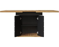 Uittrekbare Eettafel 110-140x80 cm MDF Zwart Natuurlijk Klapbare Tafel met Geruit Patroon Plaatsbesparend voor 4-6 Personen Keuken Woonkamer