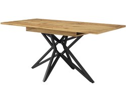 Uittrekbare Eettafel 120-160x80 cm Walnoot / Marmerlook Tafel met Zwarte Stervormige IJzeren Poten Uitklapbare Keuken Tafel voor Ontbijt Woonkamer