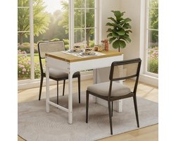 Uittrekbare Eettafel 80-160 cm – Multifunctionele Keukentafel met Opbergvak – Rechthoekig Tafelblad in Wit en Houtlook – Ideaal als Eettafel, Bartafel, Keukeneiland of Dressoir – Hoogte 76,5 cm – Geschikt voor Keuken en Eetkamer Casa Serena