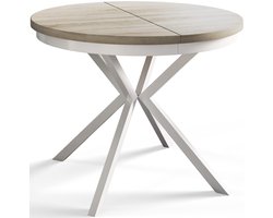 Uittrekbare Eettafel Bergo, Tafel 120-200 cm, Keukentafel, Beige