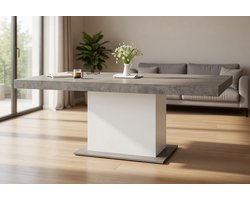 Uittrekbare Eettafel Eden XL 160-200 cm – Beton & Wit – 6-10 personen – Robuuste Massief Houten Tafel – Casa Serena – 200 cm – Casa Dorada