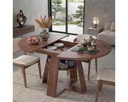 Uittrekbare Eettafel - Eetkamertafel Ovaal - Flexibel Eten - Met Opbergruimte - 100/140x100x75 cm - Walnoot