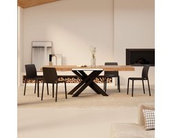 Uittrekbare Eettafel Hout HomeByNicole Emma Luxe 140–220 cm Rustiek Eiken met Zwarte Gekruiste Poten – Industriële Uitschuifbare Tafel – Eettafel voor 6 tot 10 Personen – Made in Italy – Duurzaam Melamine Hout