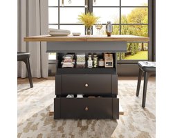 Uittrekbare Eettafel - Inklapbare Keukentafel - Ruimte Besparen - Verborgen Opbergruimte - 110-140 cm - Zwart