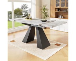 Uittrekbare Eettafel - Keukentafel Uitschuifbaar - Ruimte Besparen - Praktisch Schuifsysteem - 99-159 x 74 cm - Zwart Grijs