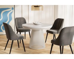 Uittrekbare Eettafel Nero, Tafel, Diameter 100 cm, Keukentafel, Wit