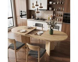 Uittrekbare Eettafel - Ovale Tafel Keukentafel - Gezellig Tafelen - Verdikt Tafelblad - 160/200 x 90 cm - Eikenkleur