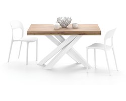 Uittrekbare Eettafel Rustiek Eiken – HomeByNicole Emma Luxe Industriële Eettafel 140-220 x 90 cm – Moderne Uitschuifbare Tafel met Witte Gekruiste Poten – Robuust Design – Made in Italy – Ruimte voor 10 Personen – Eenvoudig Uit te Breiden – Stevig &