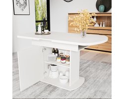 Uittrekbare Eettafel - Verstelbare Tafel - Gezellig Tafelen - Met Opbergruimte - 130 x 70 cm - Wit Zilver