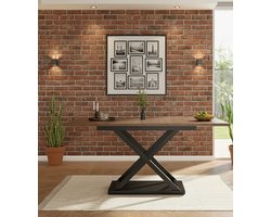 Uittrekbare Eettafel voor 6-8 Personen - Moderne Walnoot + Zwarte Keukentafel met Gekruiste IJzeren Poten - Telescopische Tafel voor Eetkamer, Woonkamer en Bureauruimte – Depauwwonen