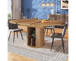 Uittrekbare eettafel voor maximaal 6 personen - Ronde keukentafel met verborgen opbergruimte (118-158 cm)