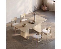 Uittrekbare Eettafel Wit – HomeByNicole Japandi Stijl Massief Houten Tafel 140-220 cm – Moderne Uitklapbare Keukentafel voor 4 tot 8 Personen – Eettafel MDF & Eikenfineer