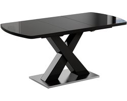 Uittrekbare Eettafel Zwart Hoogglans met Unieke X-Voet voor Moderne Eetkamer