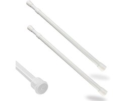 Uittrekbare gordijnroede, drukgordijnstang, 2 stuks gordijnroedes lengte 30-50 cm, telescopische gordijnroede, bevestiging zonder boren en schroeven, stangen voor glazen gordijnen, wit